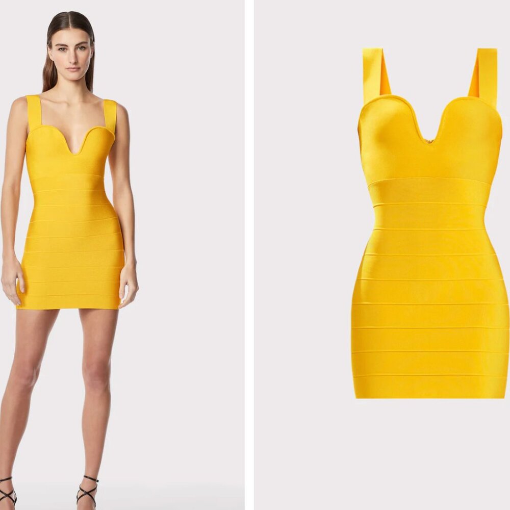 Herve Leger ICON STRAPPY SWEETHEART MINI DRESS × 1 GOLDEN / L